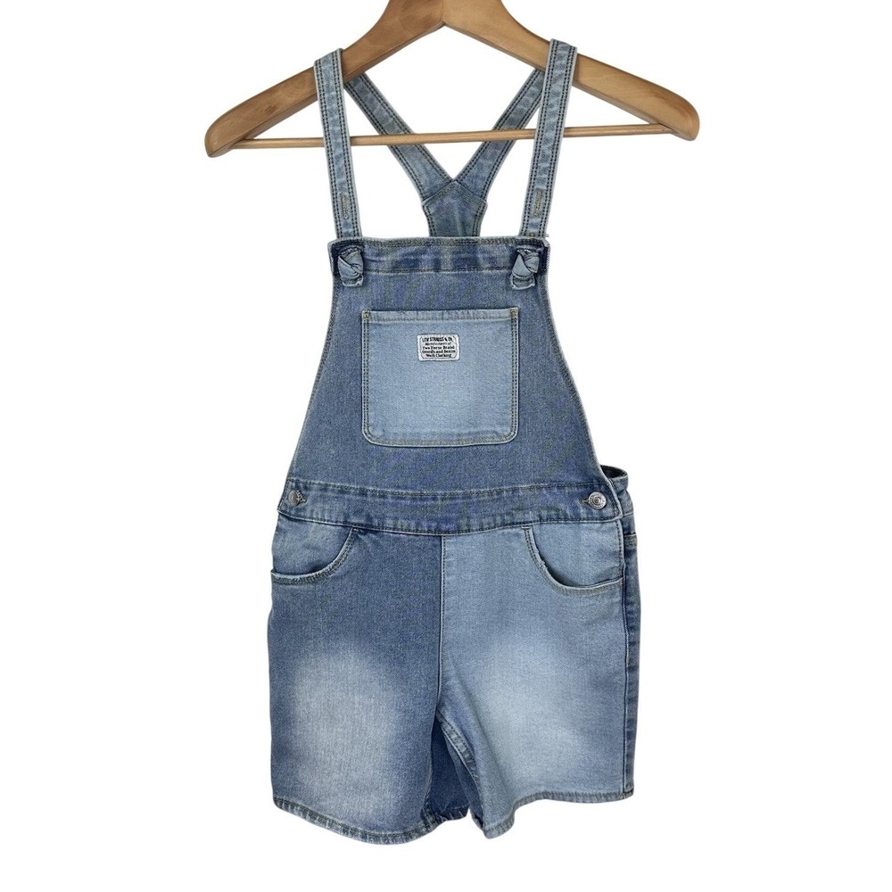 Levi Strauss Blue Denim Shortall Shorts Overalls Two Horse Brand Women's 12 REG